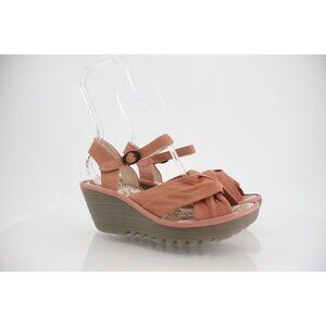 Fly London Women's Yesh Sandal Size 38 7 Platform Ankle Strap Rose Pink Leather